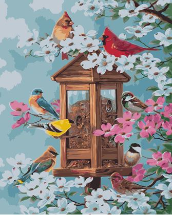 Obrázek z Malování podle čísel - ptáčci, vypnuté plátno na rám