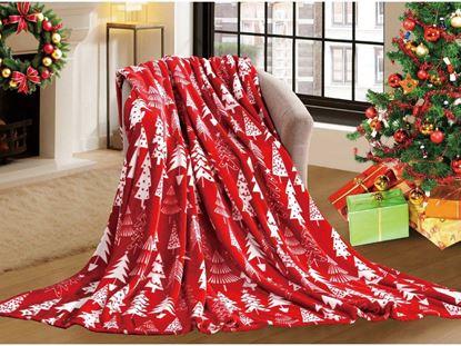 Obrázek Vánoční deka - červená se stromečky