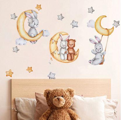 Obrázek Sada samolepek na zeď - zajíčci s medvídkem