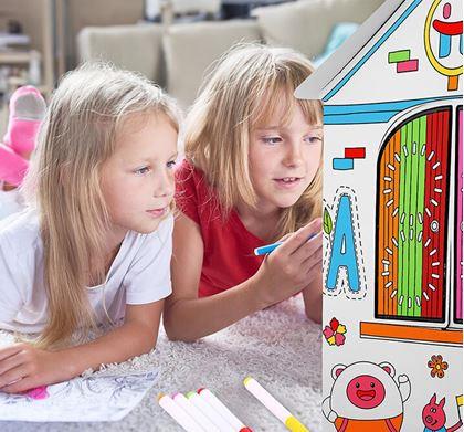 Obrázek z Dětský domeček k vybarvení s fixy 60,5 x 48 x 70 cm