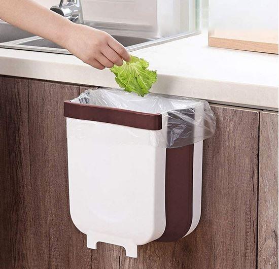 Obrázek z Skládací závěsný koš na dvířka - bílo-hnědý