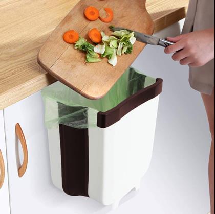 Obrázek z Skládací závěsný koš na dvířka - bílo-hnědý