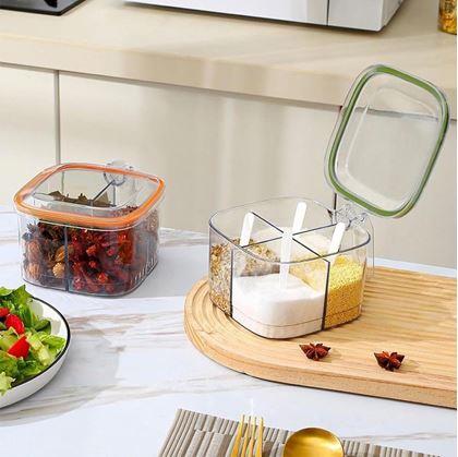 Obrázek z Dělená dóza s úchytkou - 4 přihrádky, 4 lžičky