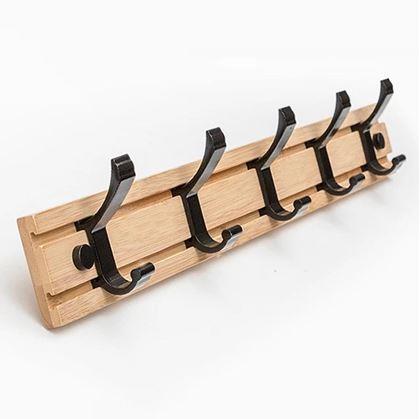 Obrázek z Dřevěný věšák s 5 kovovými háčky 50 cm 