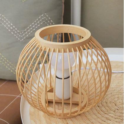 Obrázek z Bambusová stolní lampa s LED žárovkou, teplá bílá 