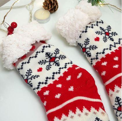 Obrázek z Vánoční hřejivé ponožky s kožíškem - sněhové vločky