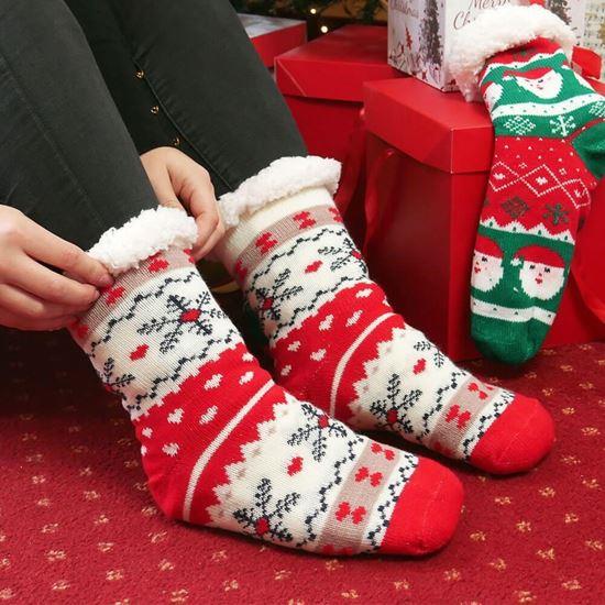 Obrázek z Vánoční hřejivé ponožky s kožíškem - sněhové vločky