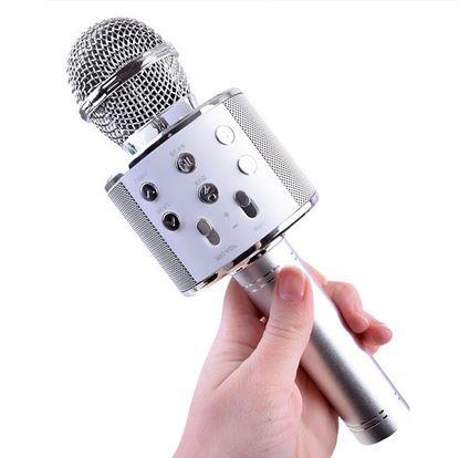 Obrázek Bezdrátový karaoke mikrofon s reproduktorem a Bluetooth stříbrný