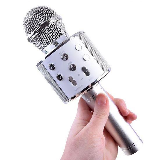 Obrázek z Bezdrátový karaoke mikrofon s reproduktorem a Bluetooth stříbrný