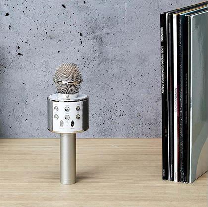 Obrázek z Bezdrátový karaoke mikrofon s reproduktorem a Bluetooth stříbrný