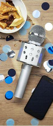 Obrázek z Bezdrátový karaoke mikrofon s reproduktorem a Bluetooth stříbrný