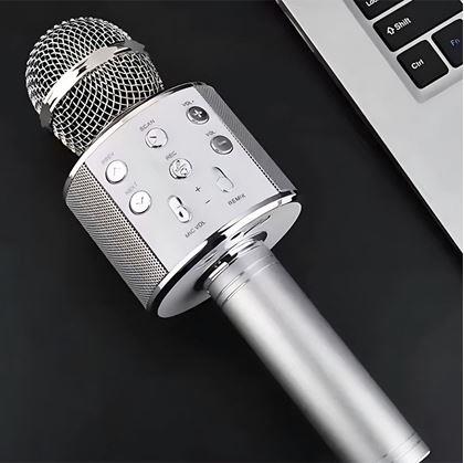 Obrázek z Bezdrátový karaoke mikrofon s reproduktorem a Bluetooth stříbrný