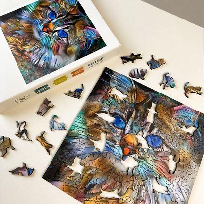 Obrázek z Dřevěné kočičí puzzle - mourovatá kočka