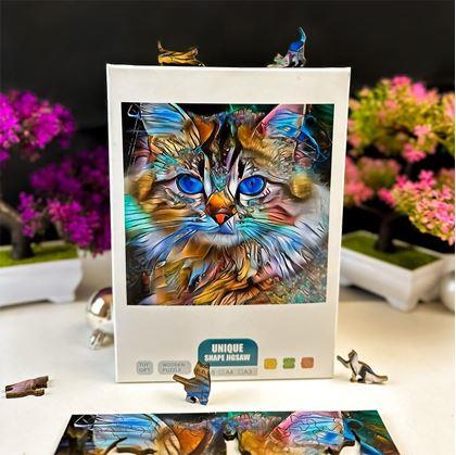 Obrázek z Dřevěné kočičí puzzle - mourovatá kočka