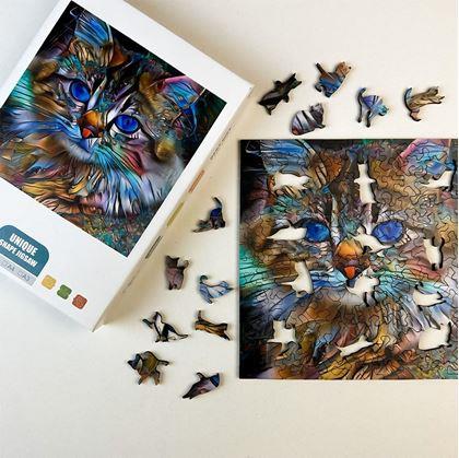 Obrázek z Dřevěné kočičí puzzle - mourovatá kočka