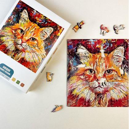 Obrázek z Dřevěné kočičí puzzle - zrzavá kočka
