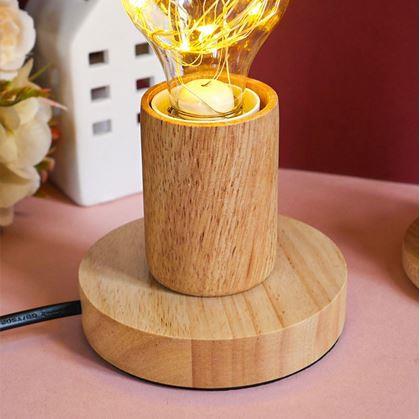 Obrázek z Dřevěná stolní lampa se žárovkou - teplé světlo