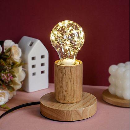 Obrázek z Dřevěná stolní lampa se žárovkou - neutrální světlo