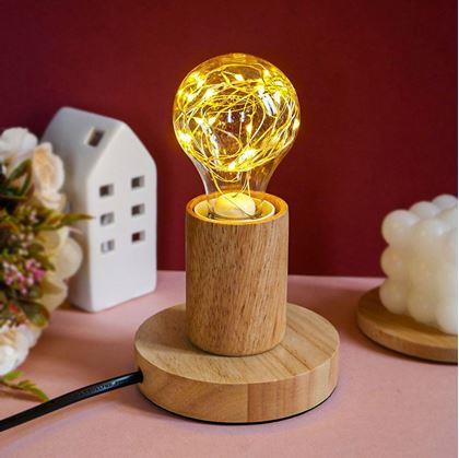 Obrázek z Dřevěná stolní lampa se žárovkou - teplé světlo