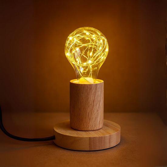 Obrázek z Dřevěná stolní lampa se žárovkou - teplé světlo