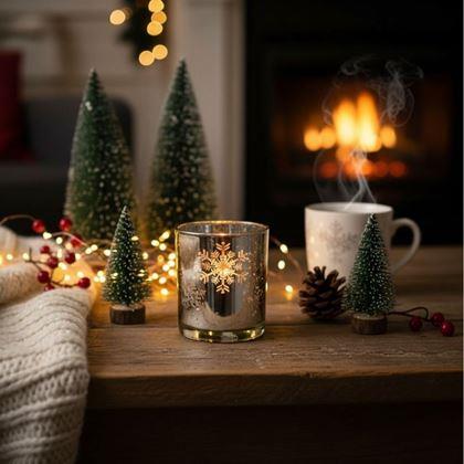 Obrázek z Skleněný vánoční svícen na čajovou svíčku - sněhové vločky