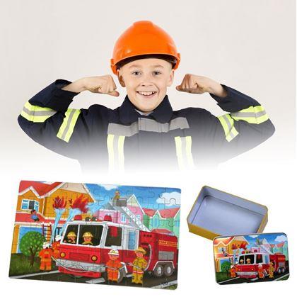 Obrázek z Dětské puzzle v plechové krabičce - hasiči