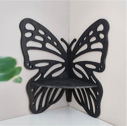 Obrázek z Dřevěná rohová polička motýl - černá
