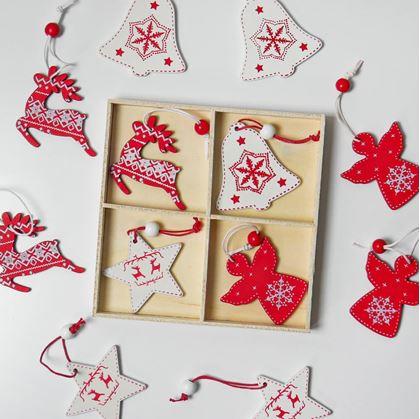 Obrázek z Sada dřevěných ozdob 12 ks - vánoční mix