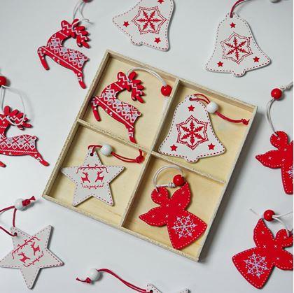 Obrázek z Sada dřevěných ozdob 12 ks - vánoční mix