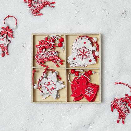 Obrázek z Sada dřevěných ozdob 12 ks - vánoční mix