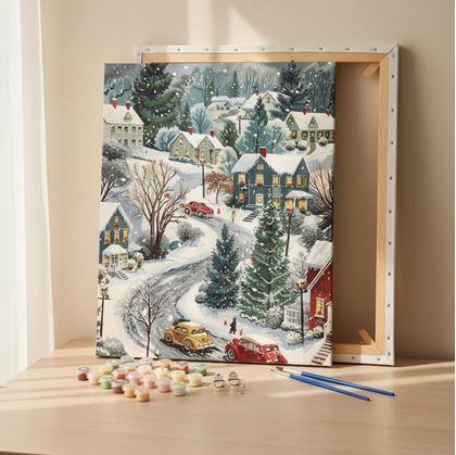 Obrázek z Malování podle čísel, vypnuté plátno na rám - zimní venkov