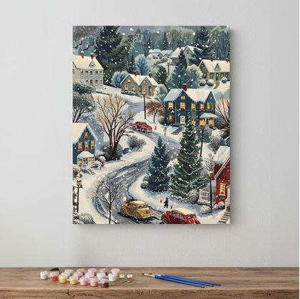 Obrázek z Malování podle čísel, vypnuté plátno na rám - zimní venkov