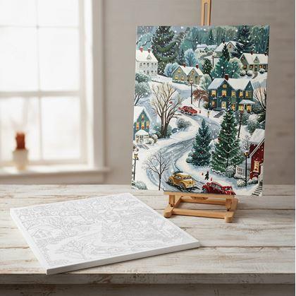 Obrázek z Malování podle čísel, vypnuté plátno na rám - zimní venkov