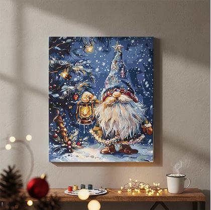 Obrázek z Malování podle čísel, vypnuté plátno na rám - vánoční skřítek