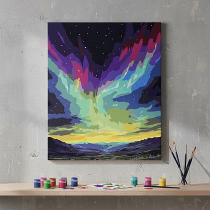 Obrázek z Malování podle čísel, vypnuté plátno na rám - polární záře