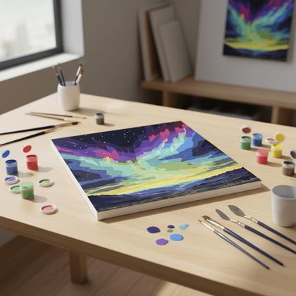 Obrázek z Malování podle čísel, vypnuté plátno na rám - polární záře