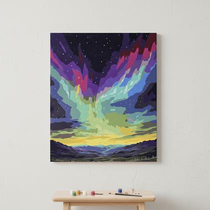 Obrázek z Malování podle čísel, vypnuté plátno na rám - polární záře