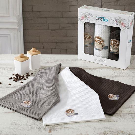 Obrázek z Dárková sada vaflových utěrek 3 ks - káva
