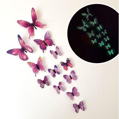 Obrázek z Set svítících motýlků na zeď - fialový