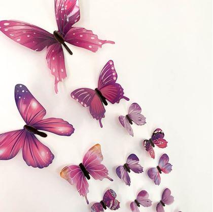 Obrázek z Set svítících motýlků na zeď - fialový