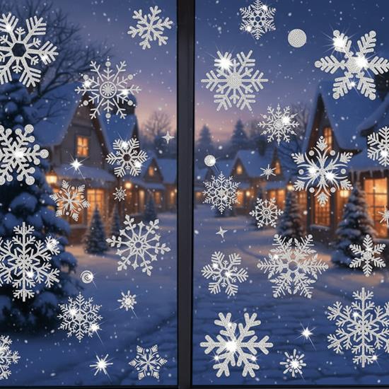 Obrázek z Nálepky na okno - sněhové vločky 52 ks - stříbrné