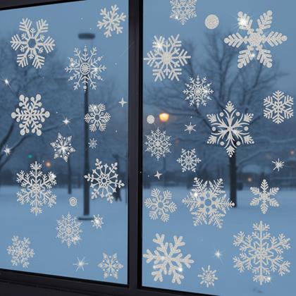 Obrázek z Nálepky na okno - sněhové vločky 52 ks - stříbrné