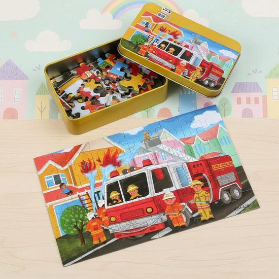 Obrázek z Dětské puzzle v plechové krabičce - hasiči