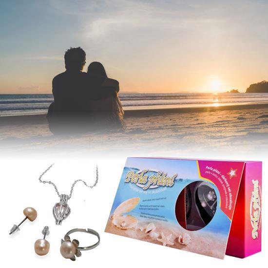 Obrázek z Perla přání v perlorodce s náhrdelníkem, náušnicemi a prstýnkem