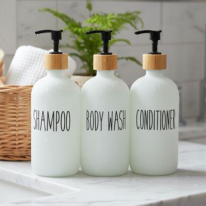 Obrázek z Sada skleněných dávkovačů do koupelny - 3 × 500 ml