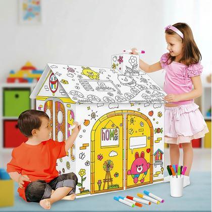 Obrázek z Dětský domeček k vybarvení s fixy 60,5 x 48 x 70 cm