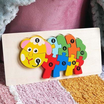 Obrázek z Dřevěné puzzle s čísly - ovečka