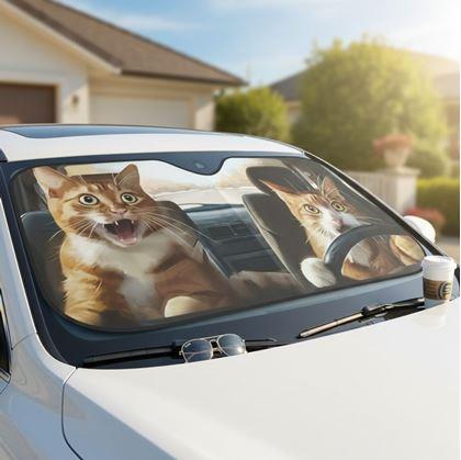 Obrázek z Protisluneční clona do auta s přísavkami - kočky