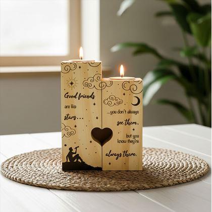 Obrázek z Dřevěné svícny na čajové svíčky pro páry, 2 ks - noční obloha