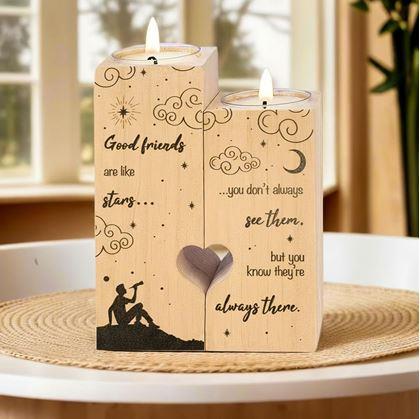 Obrázek z Dřevěné svícny na čajové svíčky pro páry, 2 ks - noční obloha